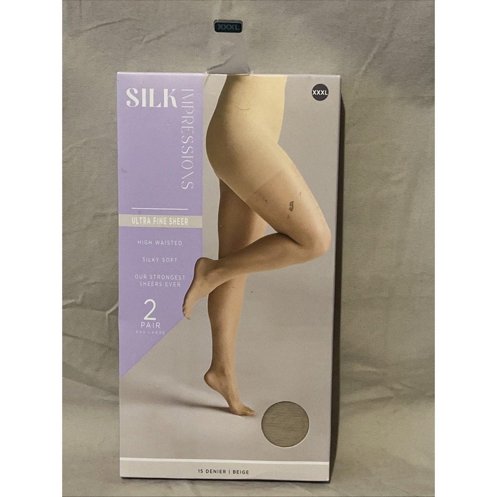 Silk Impressions Pantyhose 2 Pack XXX Large BEIGE 15 Denier Ultra Fine Sheer
